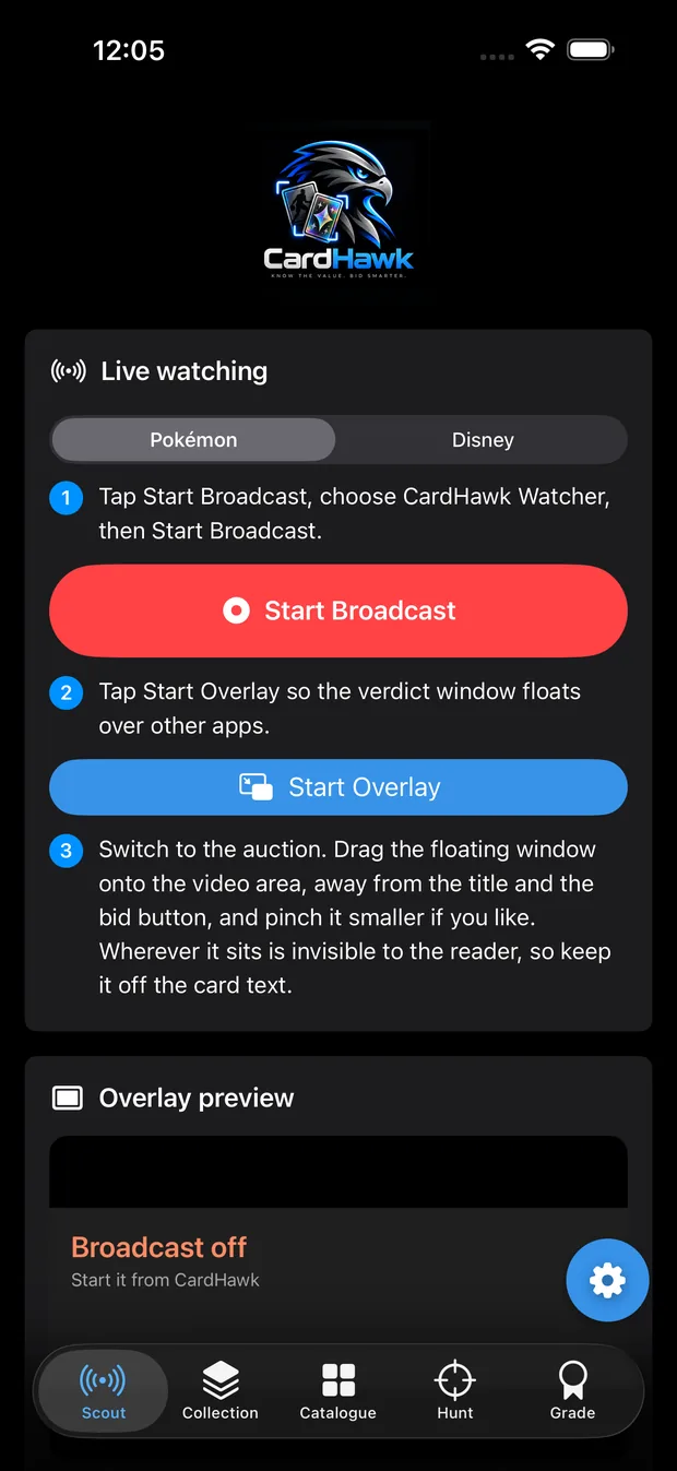 The CardHawk Scout screen
